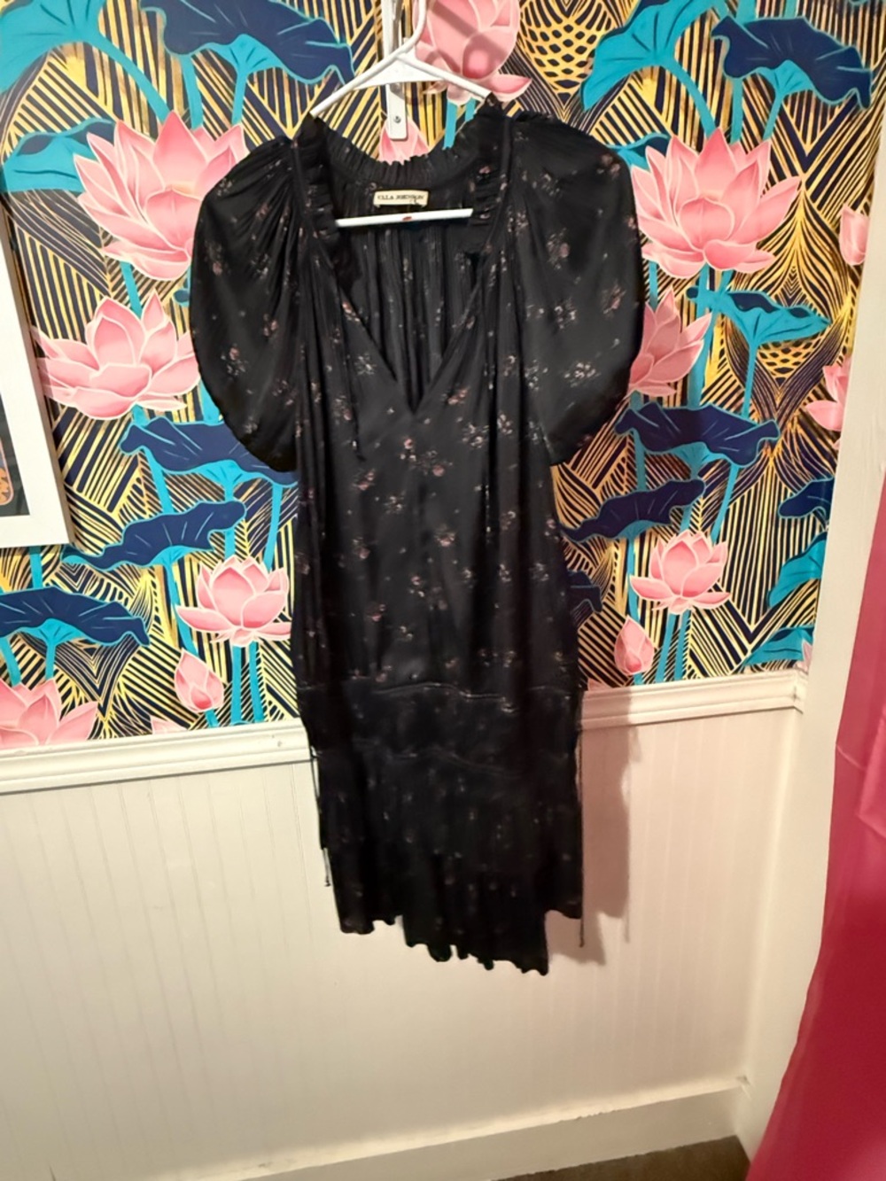 Ulla Johnson Black Floral Puff-Sleeve Midi Dress